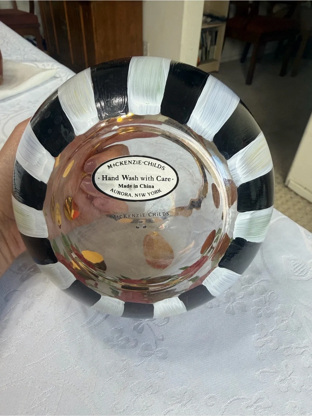Mackenzie Childs Heirloom Rose Bowl Vase